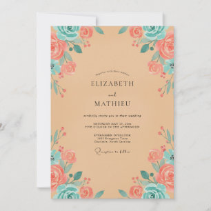 Coral Aqua Petal Wedding Invitation