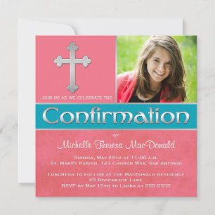 Coral, Aqua, Silver Confirmation Photo Invite