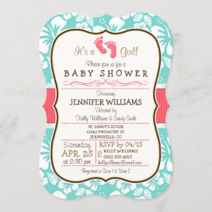 Coral, Aqua Tropical Baby Shower Invitation