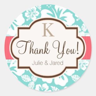 Coral, Aqua Tropical Wedding Classic Round Sticker