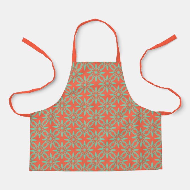 Coral Aquamarine Flower Seamless Pattern Apron (Front)
