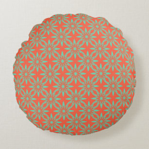 Coral Aquamarine Flower Seamless Pattern Round Cushion
