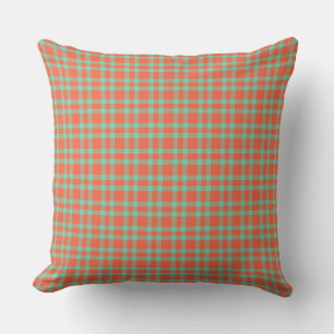 Coral Aquamarine Plaid Pattern Cushion