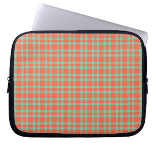 Coral Aquamarine Plaid Pattern Laptop Sleeve