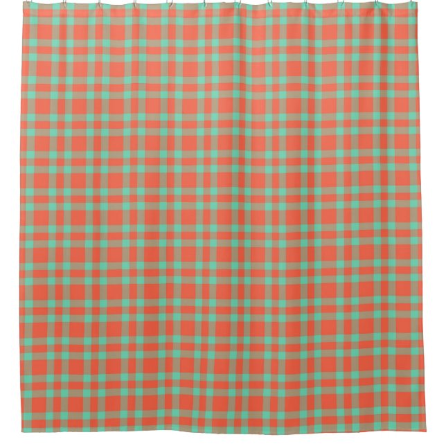 Coral Aquamarine Plaid Pattern Shower Curtain (Front)