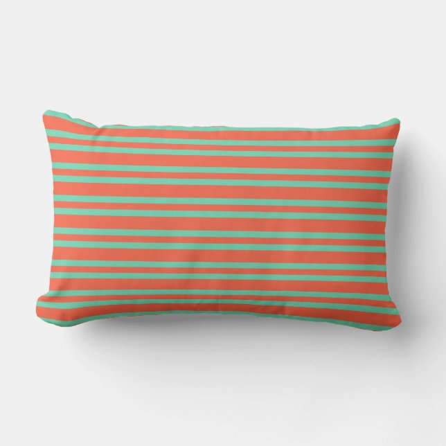 Coral Aquamarine Stripes Seamless Pattern Lumbar Cushion (Front)