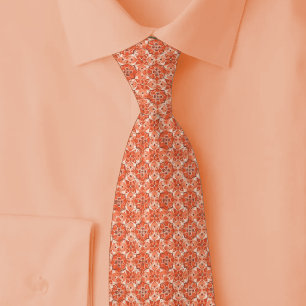 Coral Arabesque Geometric Tie