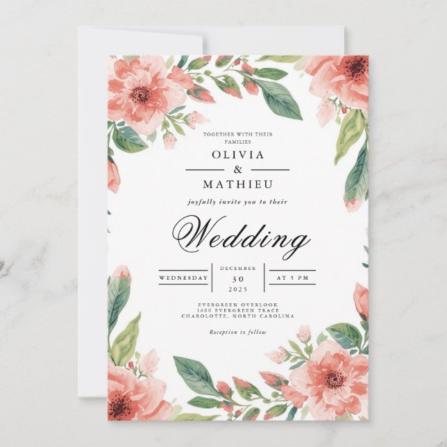 Coral Arch Blossom Flourish Wedding Invitation (Front)