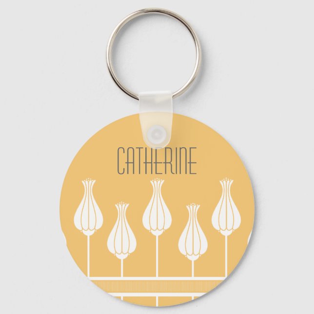 Coral Art Deco Floral Keychain (Front)