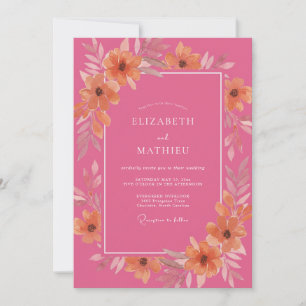 Coral Artistic Bloom Wedding Invitation