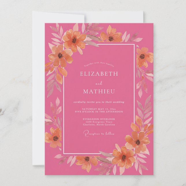 Coral Artistic Bloom Wedding Invitation (Front)
