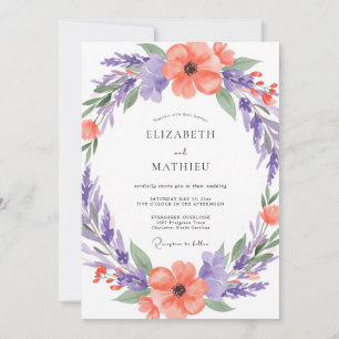 Coral Artistic Blossom Wedding Invitation