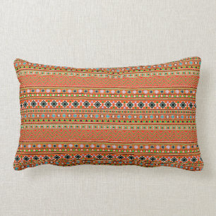 Coral Aztec Style Southwestern Pattern Lumbar Cushion