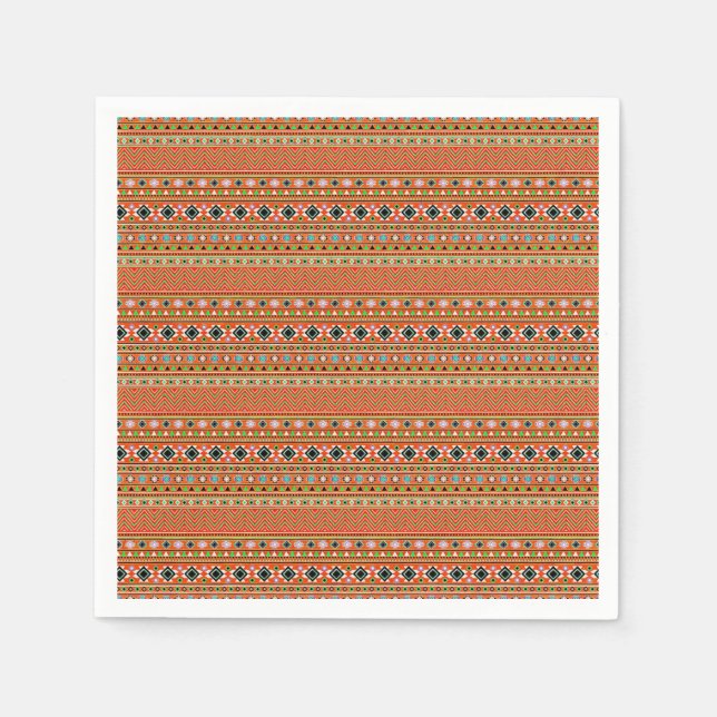 Coral Aztec Style Southwestern Pattern Napkin (Front)