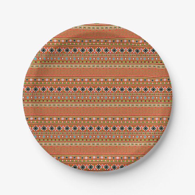 Coral Aztec Style Southwestern Pattern Paper Plate (Front)