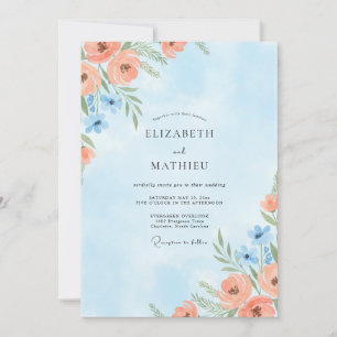 Coral Azure Poppy Wedding Invitation