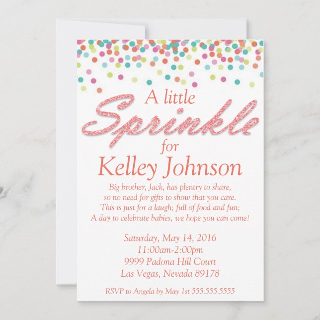 Coral Baby Sprinkle Shower Invite (Front)