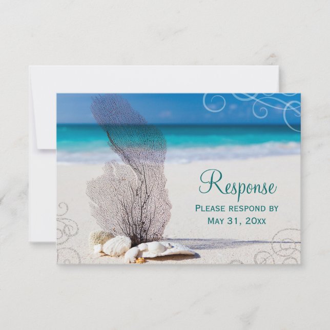 Coral Beach Destination Wedding RSVP Card (Front)
