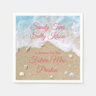 Coral Beach Waves Sandy Toes Bridal Shower Napkin