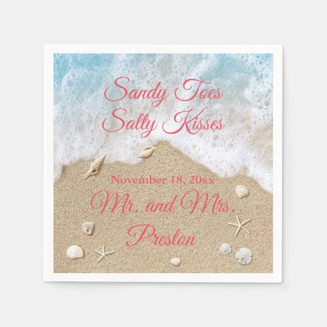 Coral Beach Waves Sandy Toes Napkin (Front)