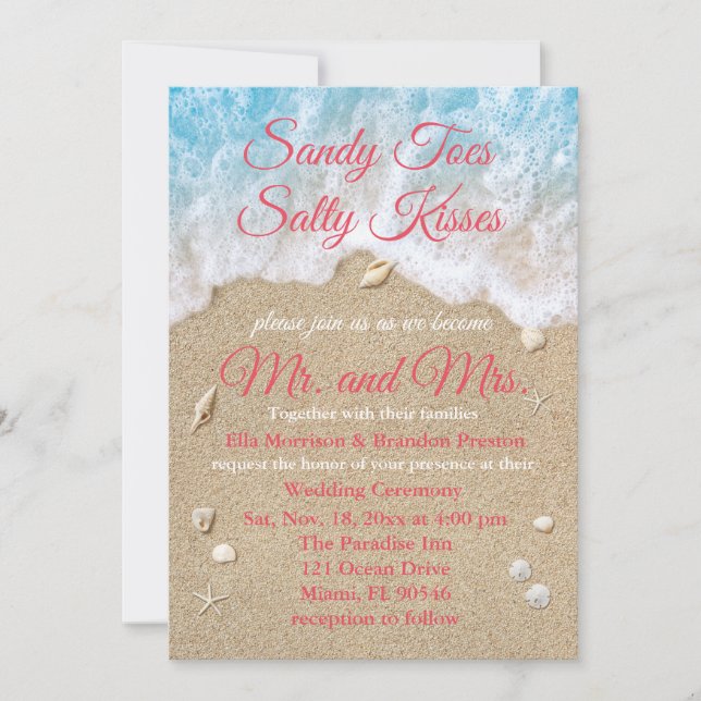 Coral Beach Waves Wedding Invitation (Front)