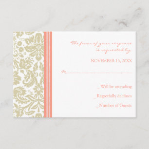 Coral Beige Damask RSVP Wedding Card