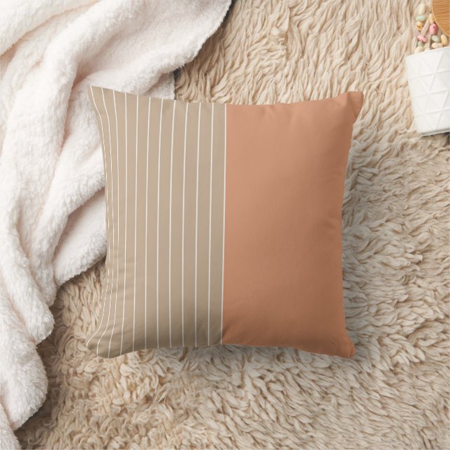 Coral Beige Two Tone Stripes Cushion (Blanket)