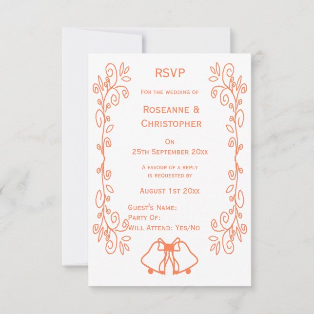 Coral Bells Scrollwork Design Wedding RSVP Card (Front)