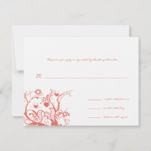 Coral Birds & Swirls Wedding RSVP Response Card