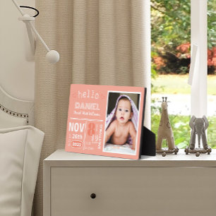 Coral Birth Announcement Baby Photo Plaque