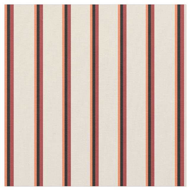 Coral, Black, Brown & Bisque Pattern of Stripes Fabric (Close Up)