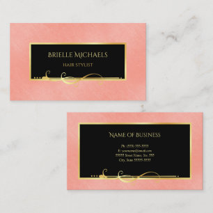 Coral Black Gold Hair Stylist Business Card