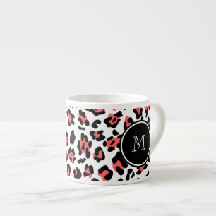Coral Black Leopard Animal Print with Monogram Espresso Cup