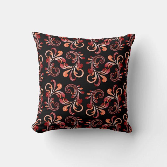 Coral/Black Printed Designer Pillow (Front)