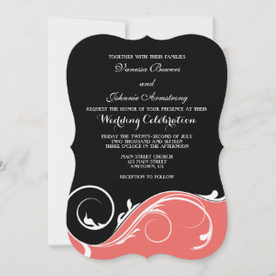 Coral Black Swirl Bracket Wedding Invites