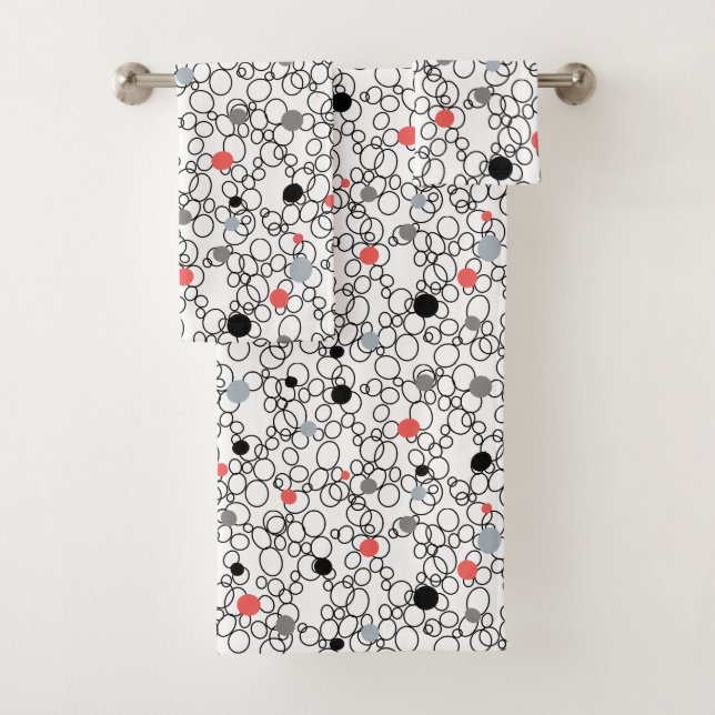 Coral Black White Circles, Dots Bath Towel Set (Insitu)