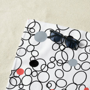 Coral Black White Circles Dots Beach Towel
