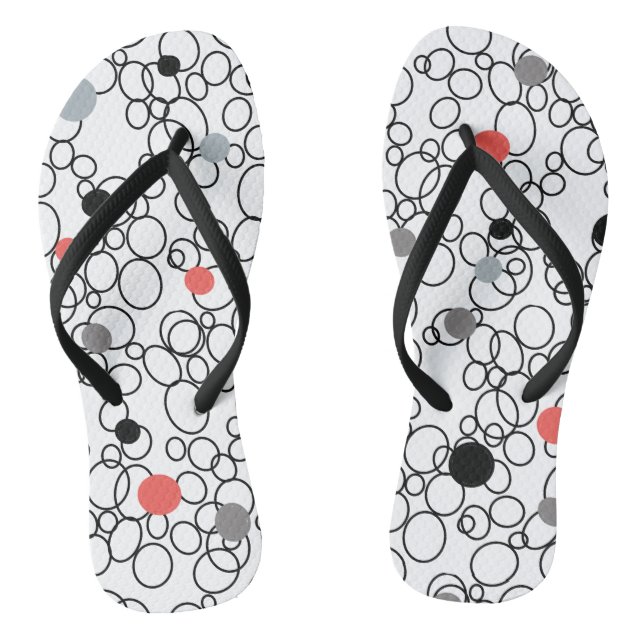 Coral Black White Circles Dots Jandals (Footbed)
