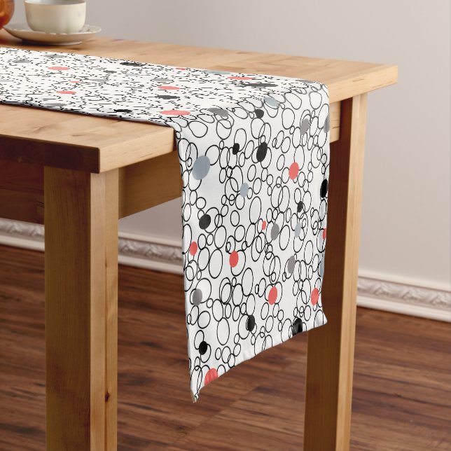 Coral Black White Circles, Dots Short Table Runner (In Situ)