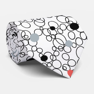 Coral Black White Circles, Dots Tie