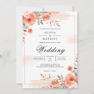 Coral Bloom Frame Wedding Invitation