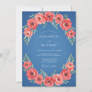 Coral Bloom Garland Wedding Invitation