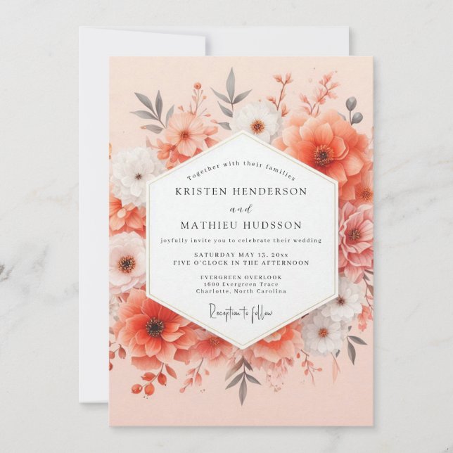 Coral Bloom Romance Wedding Invitation (Front)
