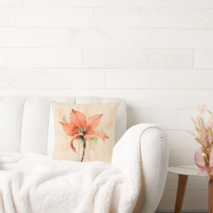 Coral Bloom Watercolor Decorative Pillow