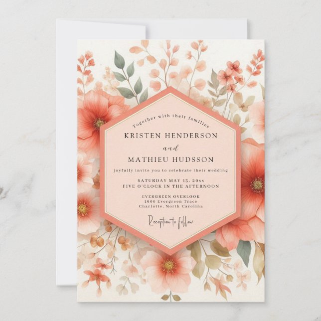 Coral Bloom Wedding Invitation (Front)