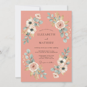 Coral Blossom Aesthetic Wedding Invitation