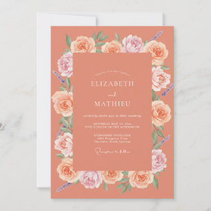 Coral Blossom Floral Wedding Invitation