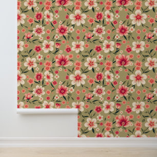 Coral Blossom Oasis: Vintage-Inspired Floral Wallpaper