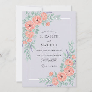 Coral Blossom Painterly Wedding Invitation