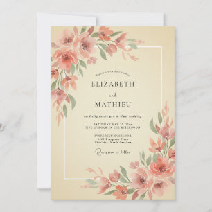 Coral Blossom Romance Wedding Invitation